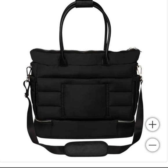 Black Puffy Quilted Tote with Double Handles - Picture 4 of 7